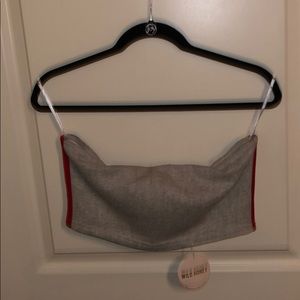 grey tube top and short set with rainbow detailing